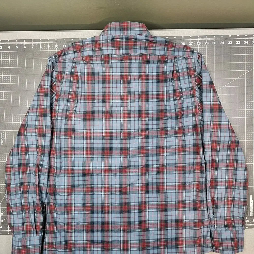 Polo Ralph Lauren Shirt Large Blue Plaid Slim Fit Stretch Preppy Academia Ivy